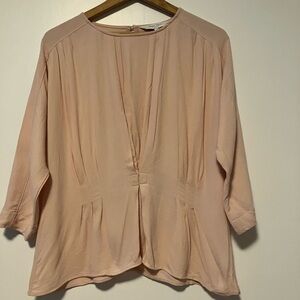Part Two Copenhagen- Light Blush Pink Pleated V-Neck Blouse